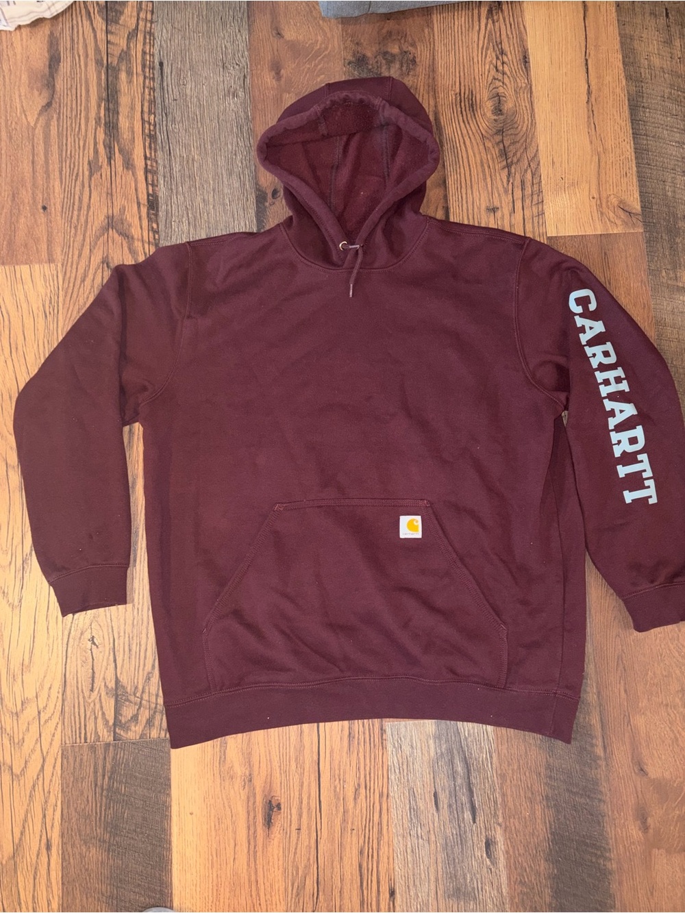 Carhartt Men's Burgundy Pullover Hoodie with Sleeve Logo